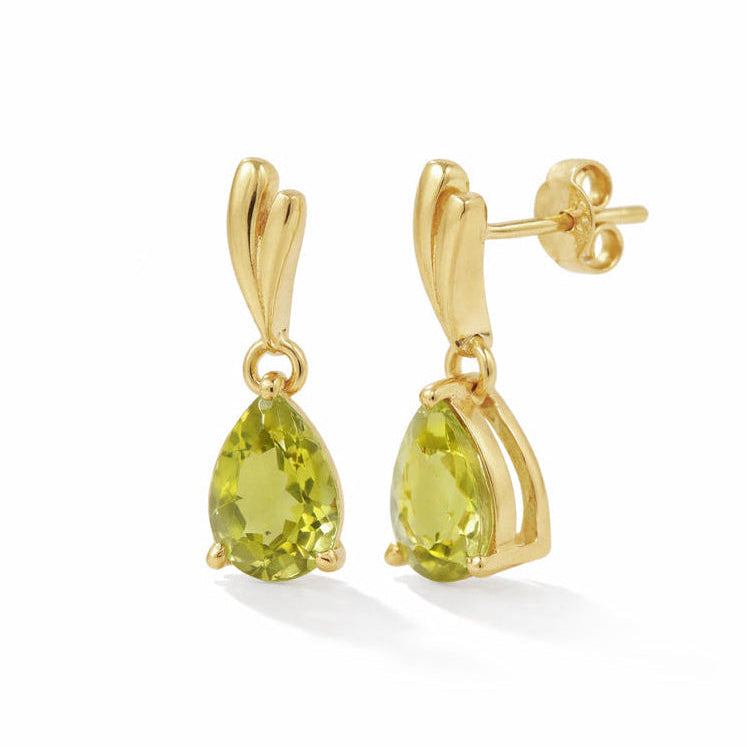 Seashell Inspired Peridot Pear Drop Earrings in 925 Silver