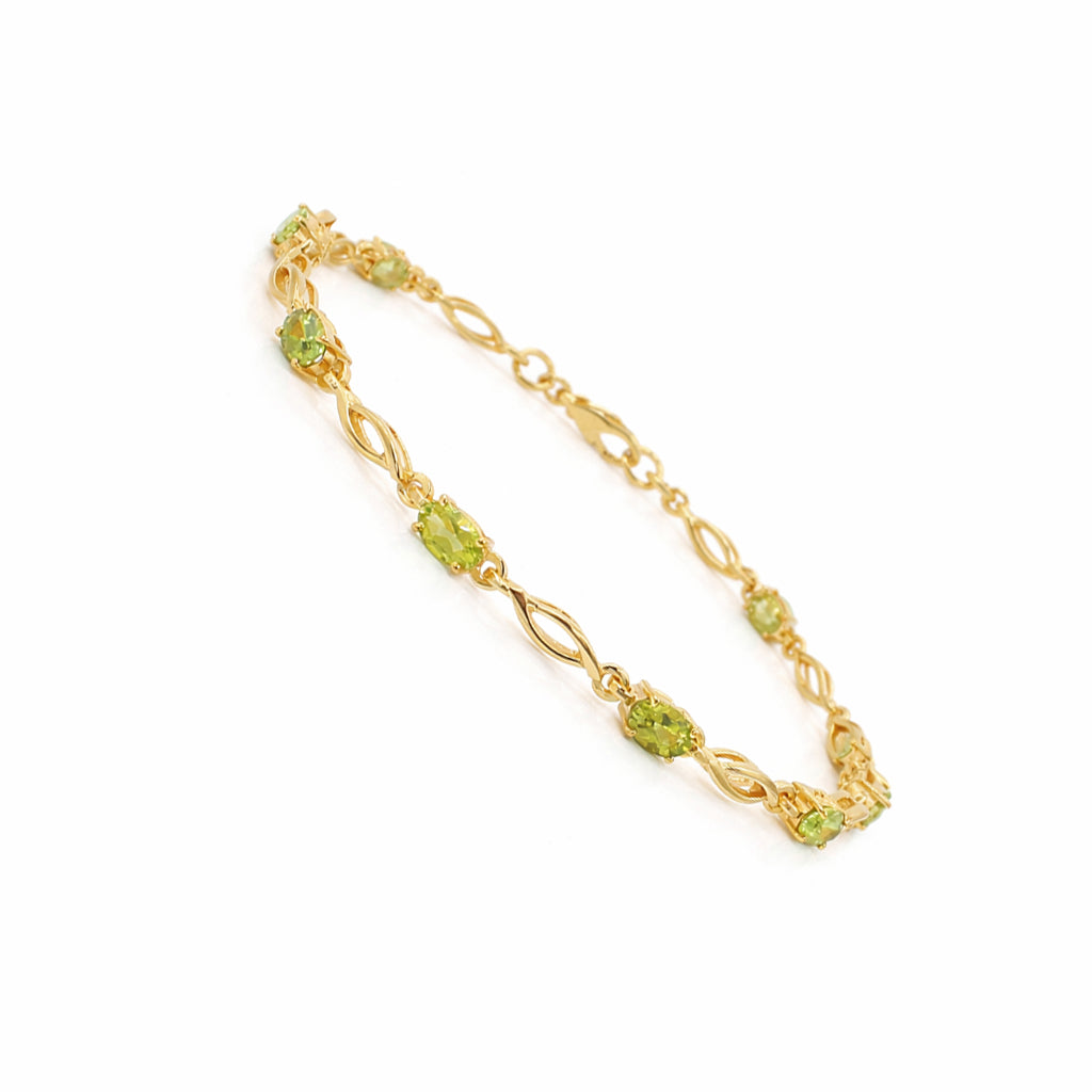 Peridot Oval Stone Charm & Blank Link Bracelet in 925 Silver