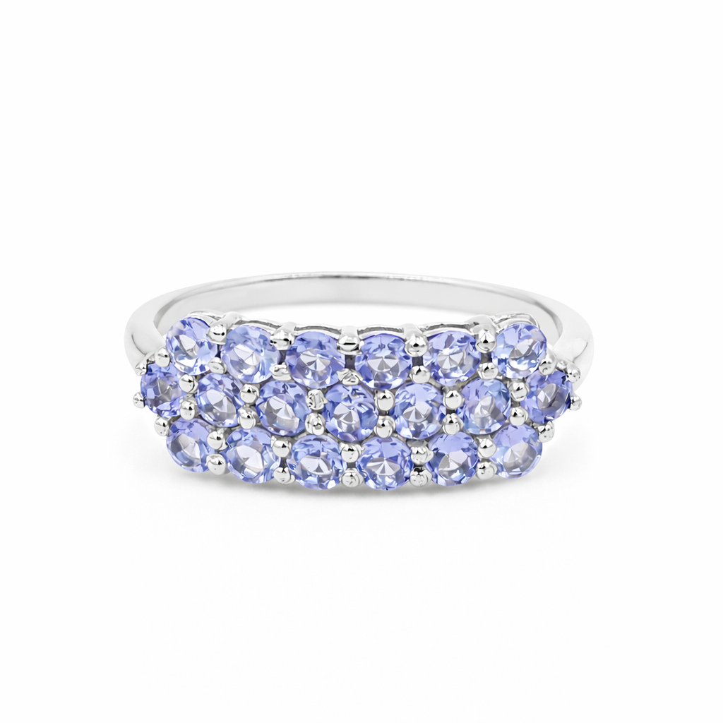 Classic Honeycomb Tanzanite Ring with 19 Round Blue Stones in 925 Silver