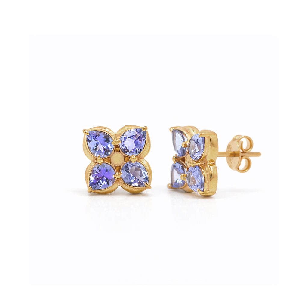 Dogwood Flower Tanzanite Stud Earrings in 925 Silver