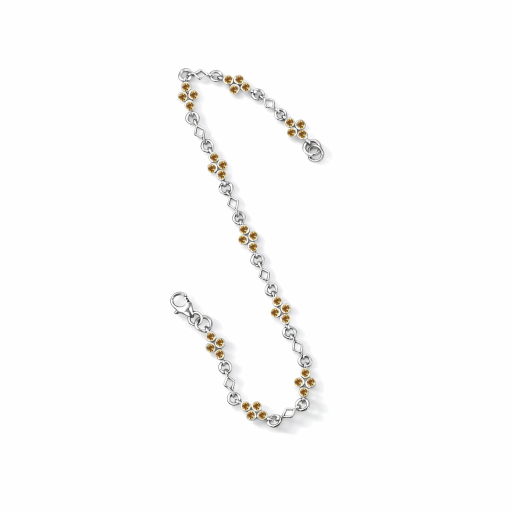 Multi Tourmaline Symmetric Pattern Charm Link Bracelet in 925 Silver