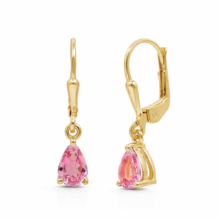 Pear Cut Tourmaline Lever back Earrings in 925 Silver