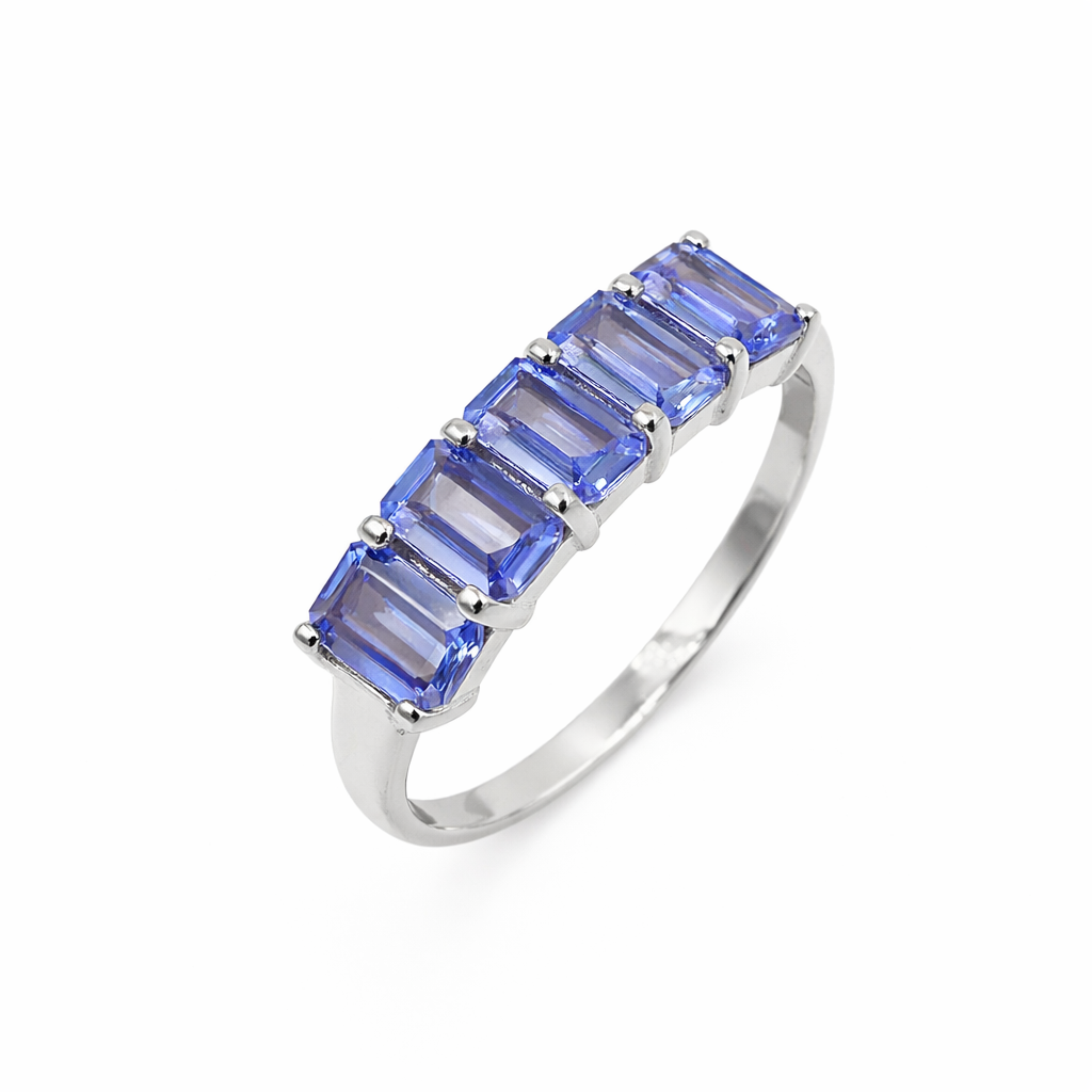 Seven Blue Stone Octagon Tanzanite Band in 925 Silver