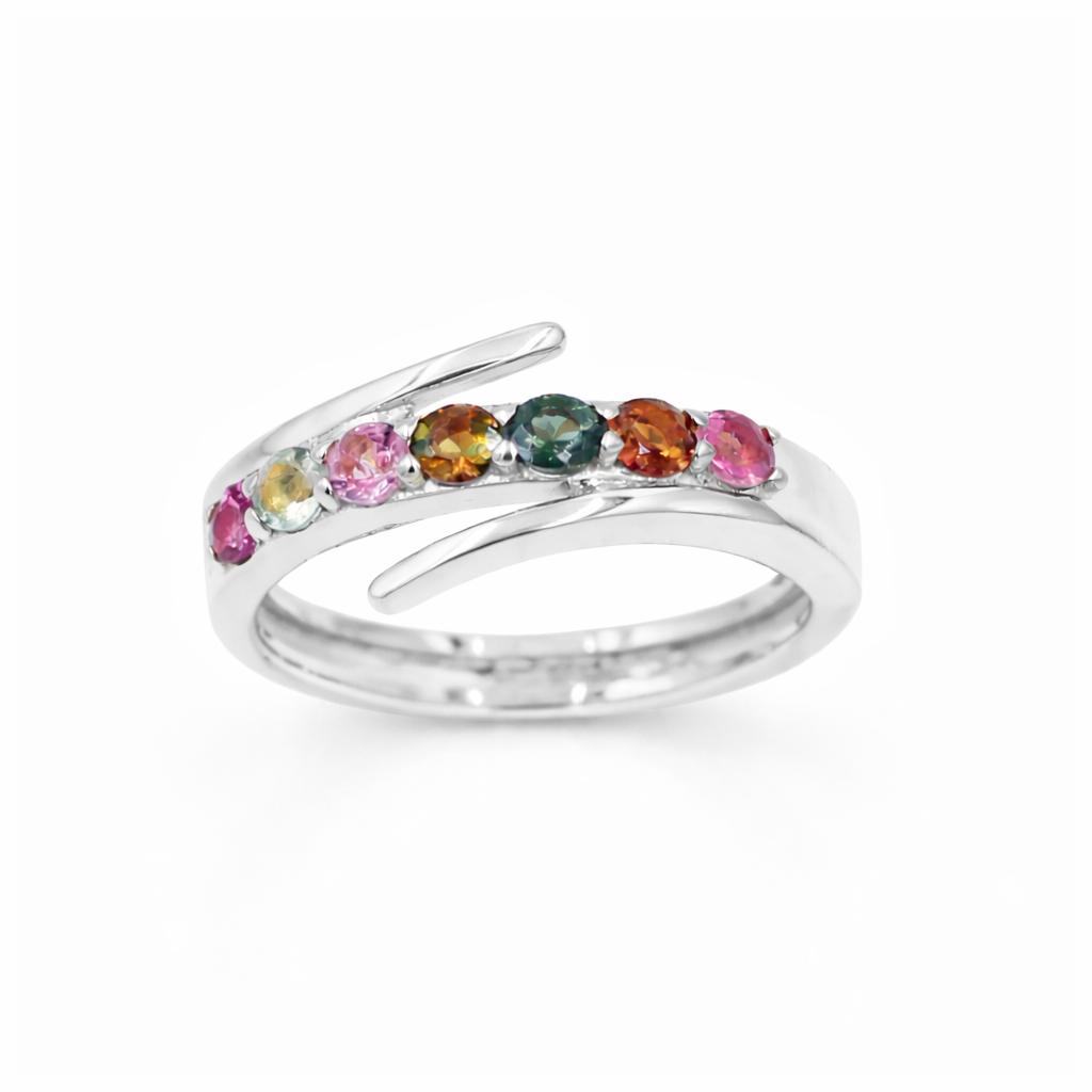 Seven Stone Tourmaline Fancy Band Ring in 925 Silver