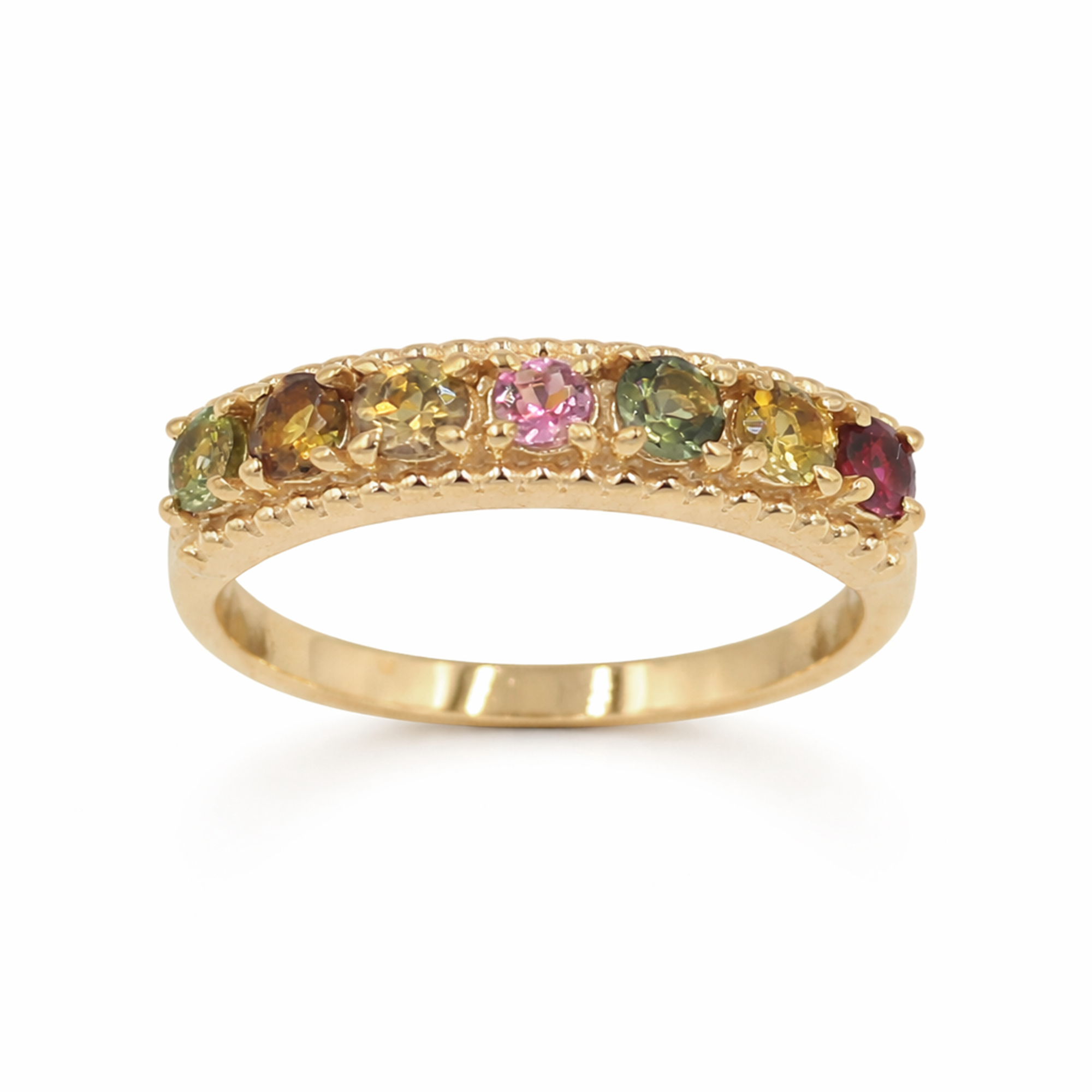 Multi Tourmaline Seven Stone Half-Eternity Ring in 925 Silver