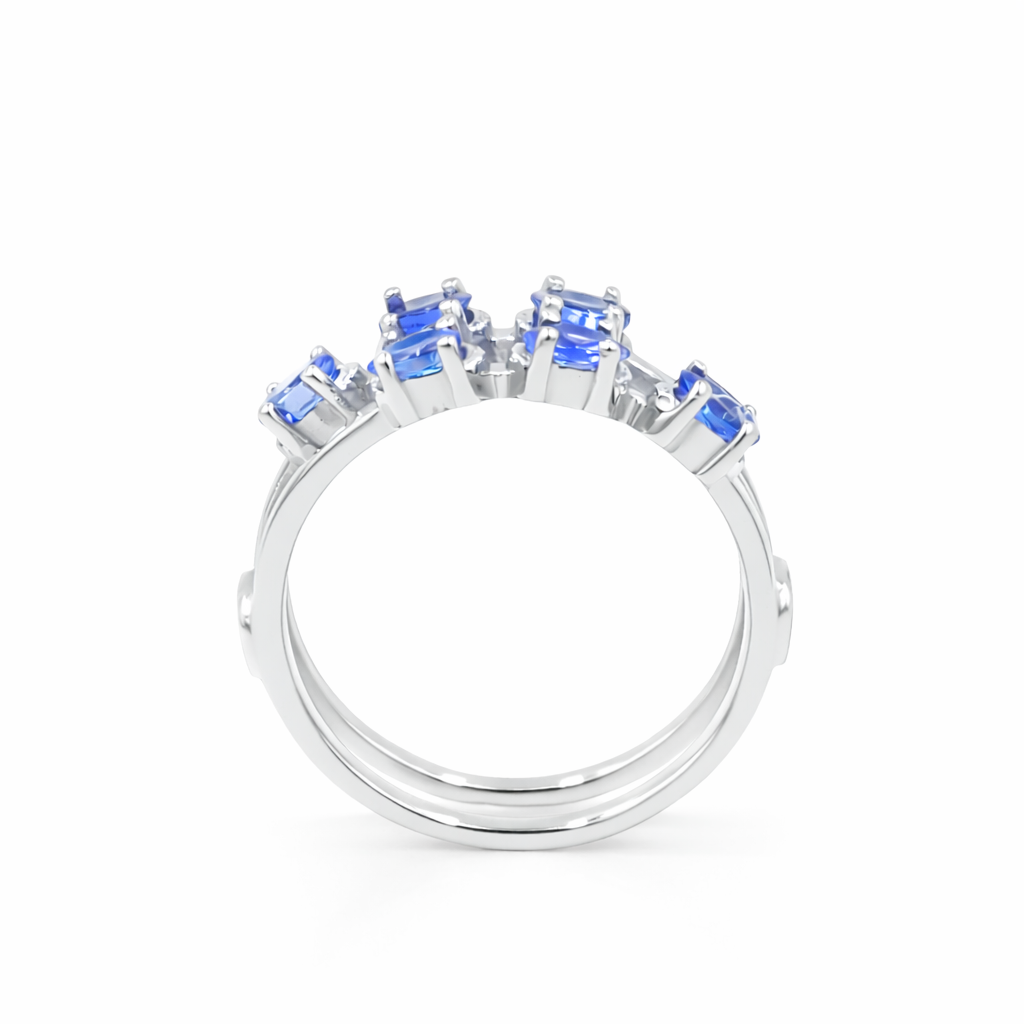 Double Row Six Oval Tanzanite Ring in 925 Silver