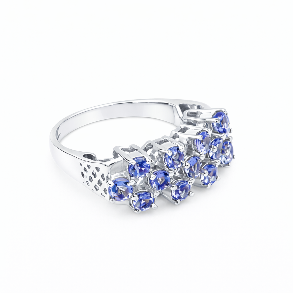13 Stone Blue Tanzanite Cluster Ring in 925 Silver
