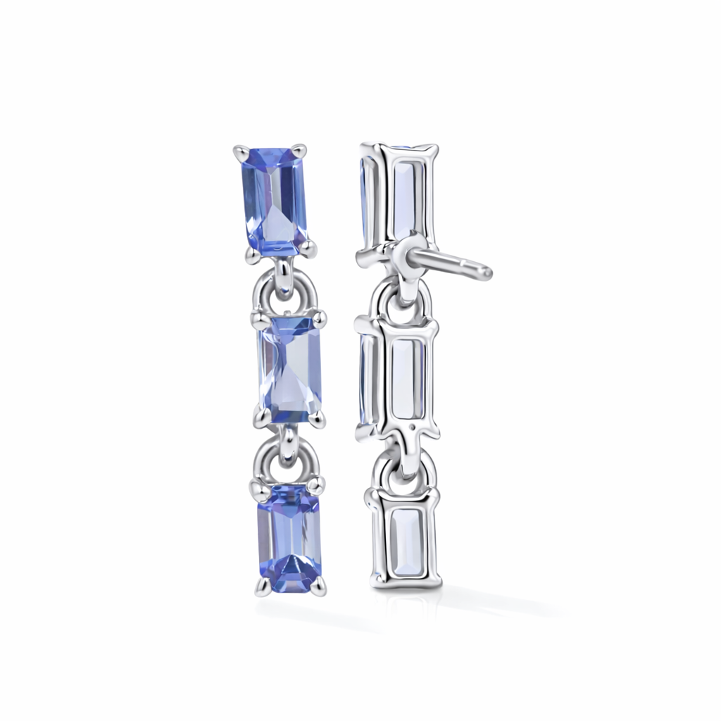 Octagon Tanzanite Drop Stud Earrings in 925 Silver