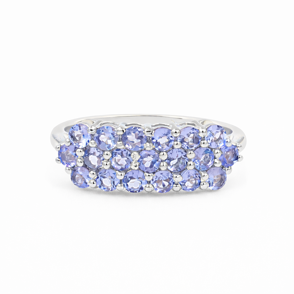 Classic Honeycomb Tanzanite Ring with 19 Round Blue Stones in 925 Silver