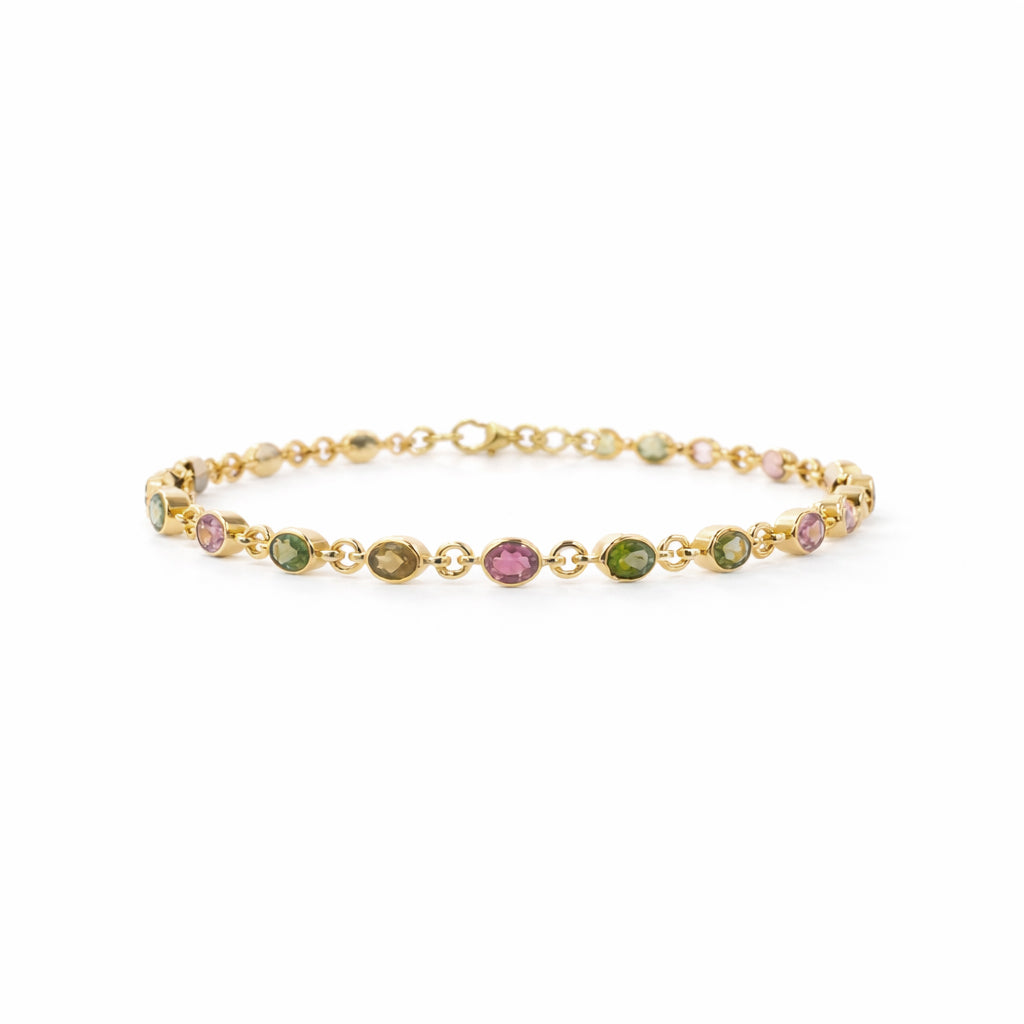 Multi Tourmaline Oval Bezel Set Bracelet in 925 Silver