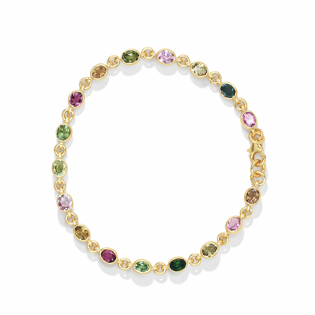 Multi Tourmaline Oval Bezel Set Bracelet in 925 Silver