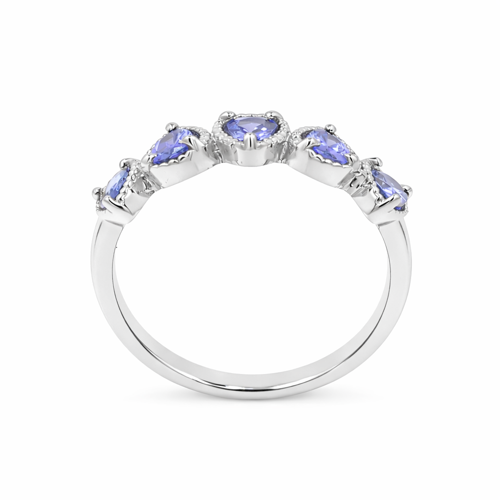 Five Pear Tanzanite Cluster Ring in 925 Silver