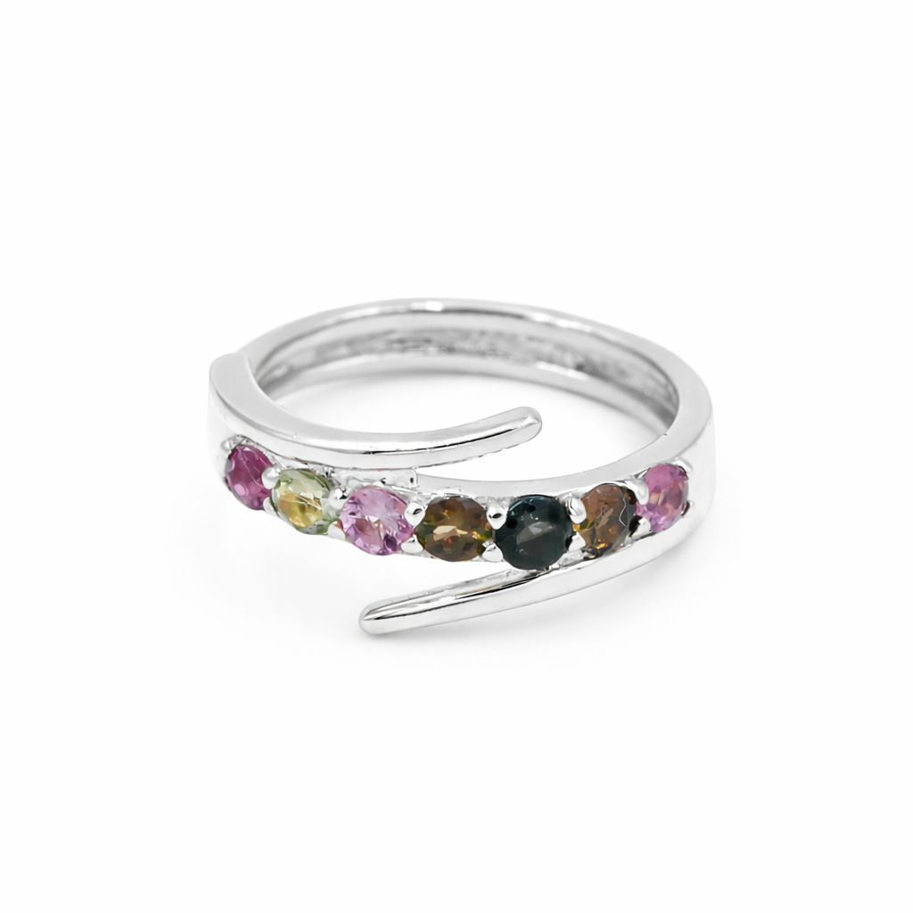 Seven Stone Tourmaline Fancy Band Ring in 925 Silver
