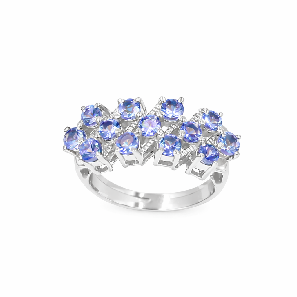 13 Stone Blue Tanzanite Cluster Ring in 925 Silver