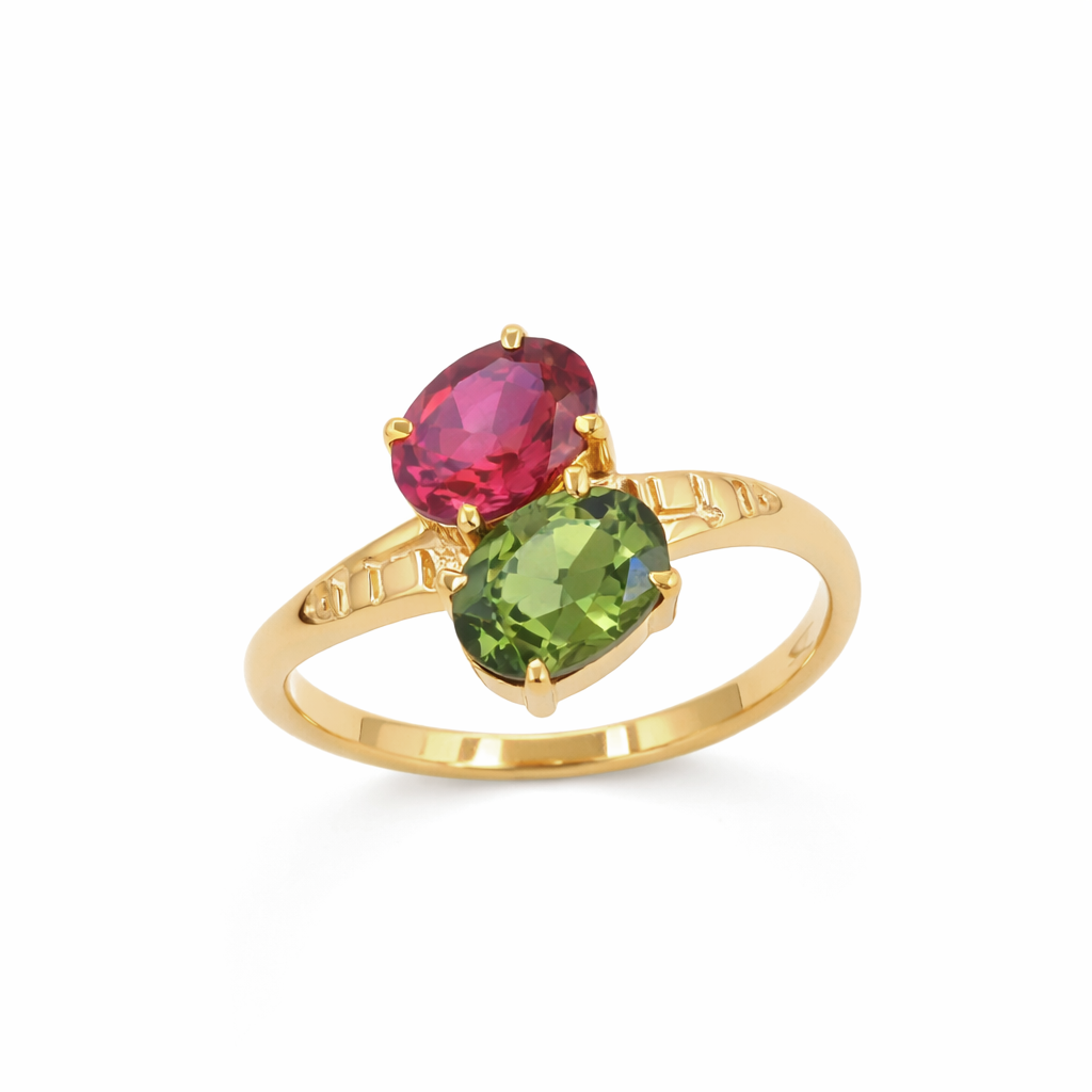 Multi Tourmaline Toi et Moi Ring in 925 Sterling Silver