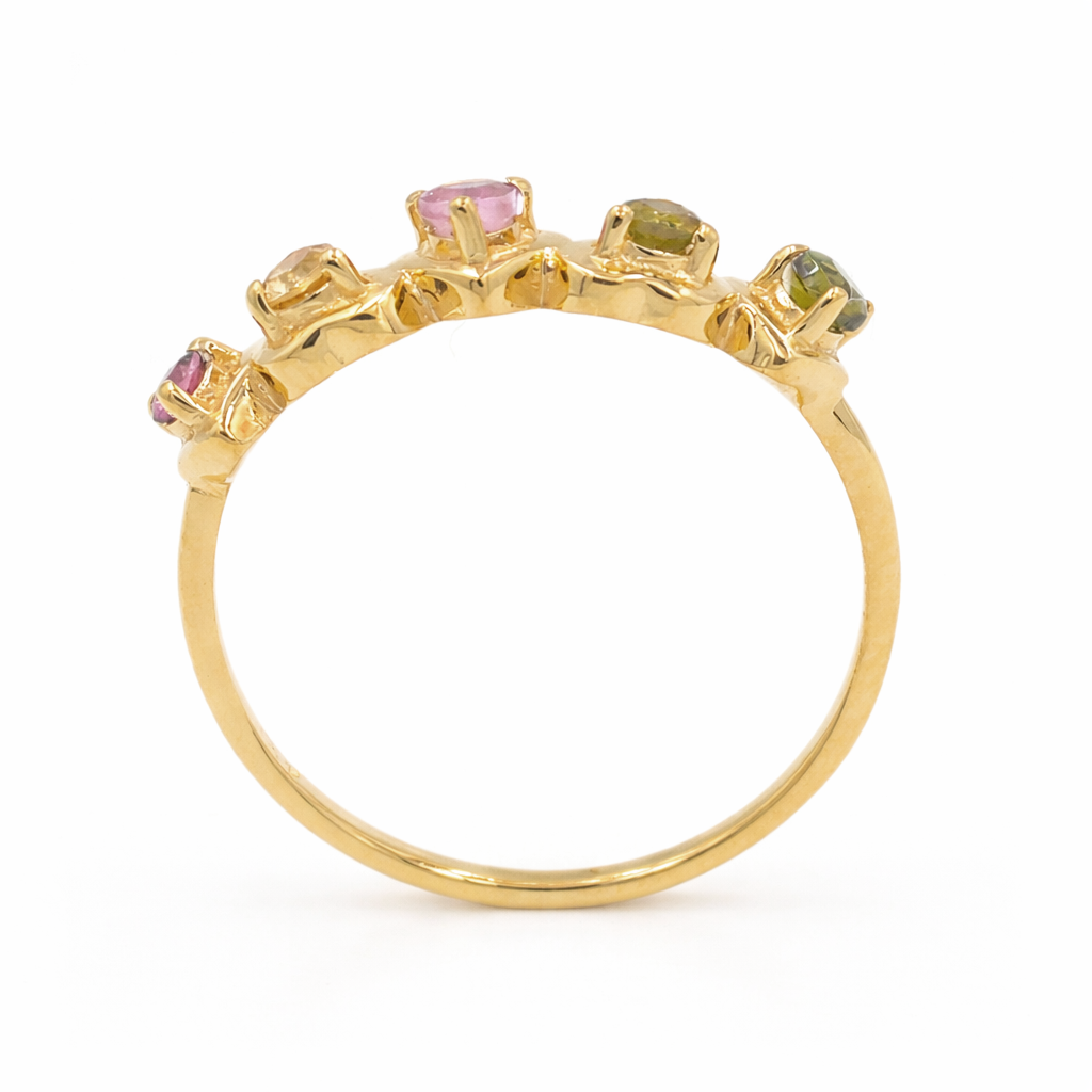 Multi Tourmaline Five Stone Heart Band Ring in 925 Sterling Silver