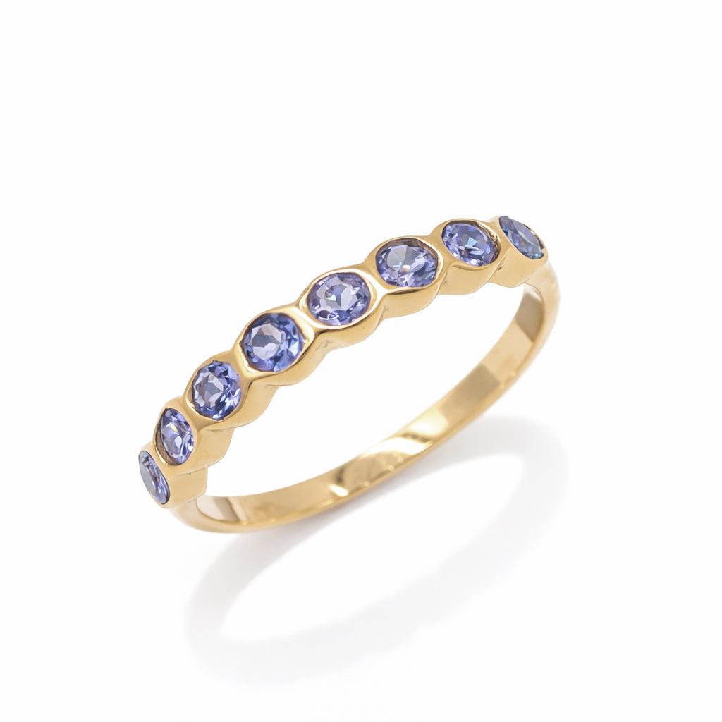 Round Tanzanite Bezel Set Band Ring in 925 Silver