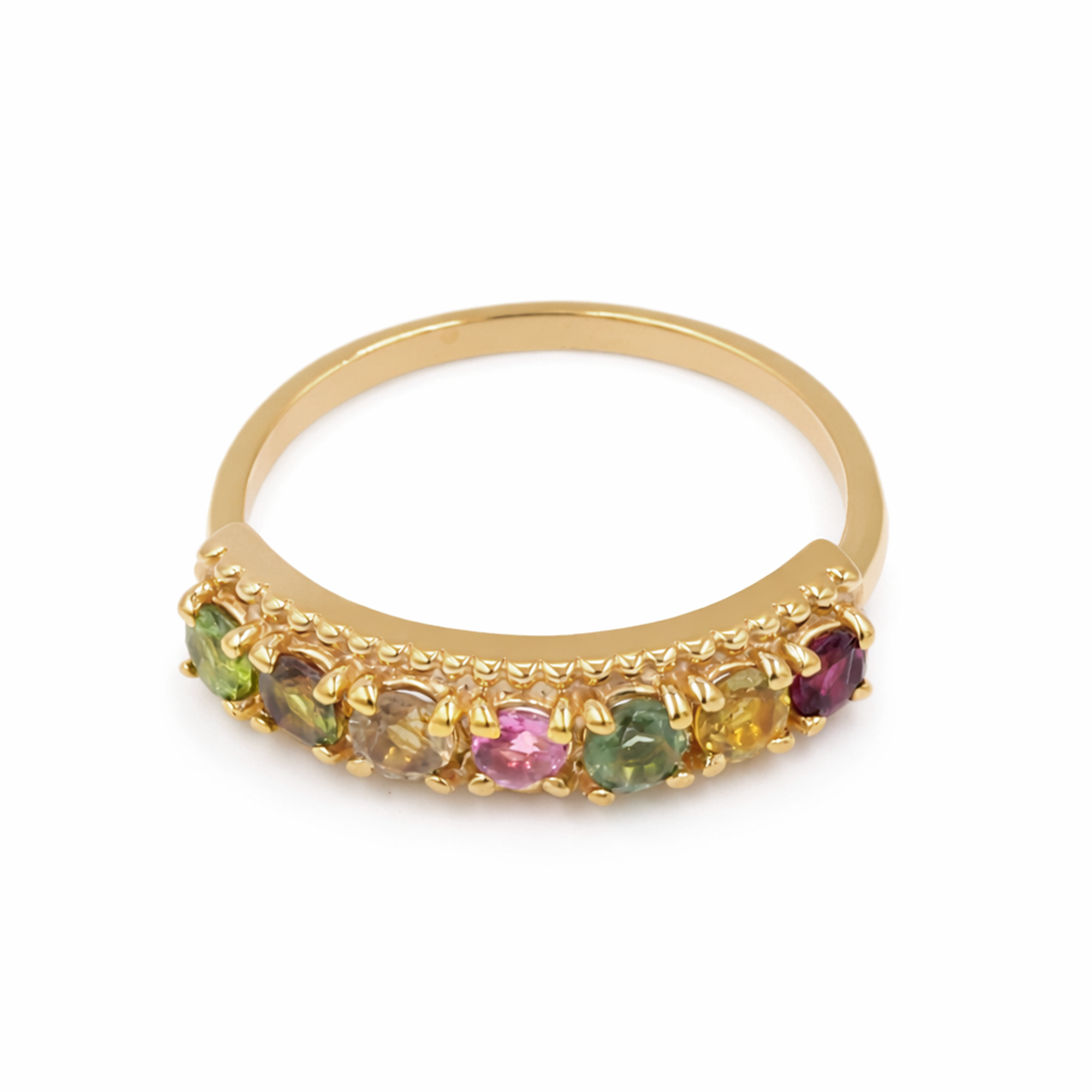 Multi Tourmaline Seven Stone Half-Eternity Ring in 925 Silver