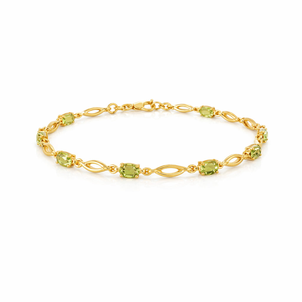 Peridot Oval Stone Charm & Blank Link Bracelet in 925 Silver