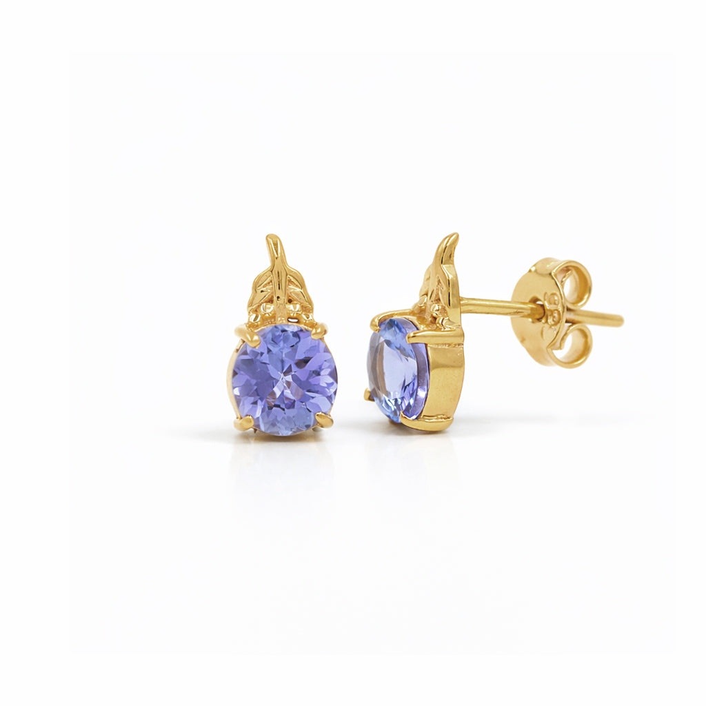 Round Tanzanite Designer Stud Earrings in 925 Silver