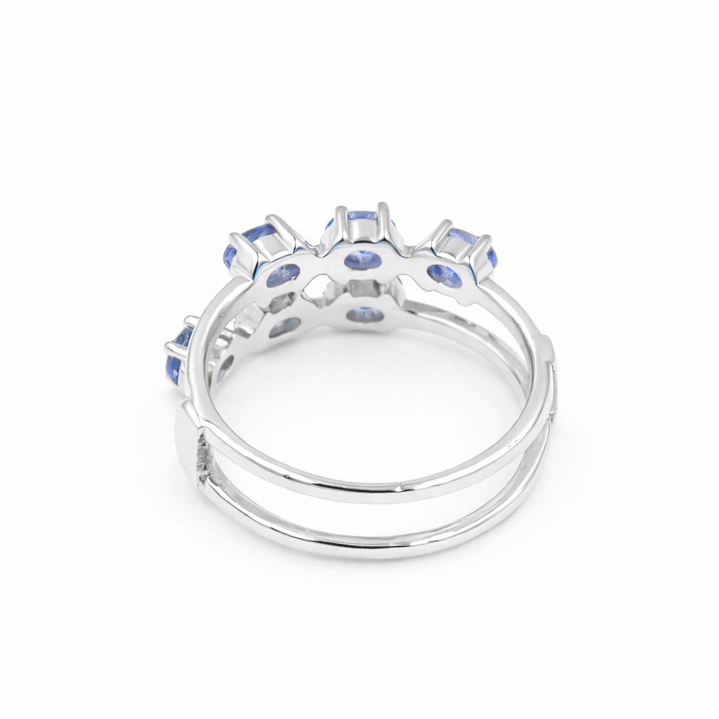 Double Row Six Oval Tanzanite Ring in 925 Silver