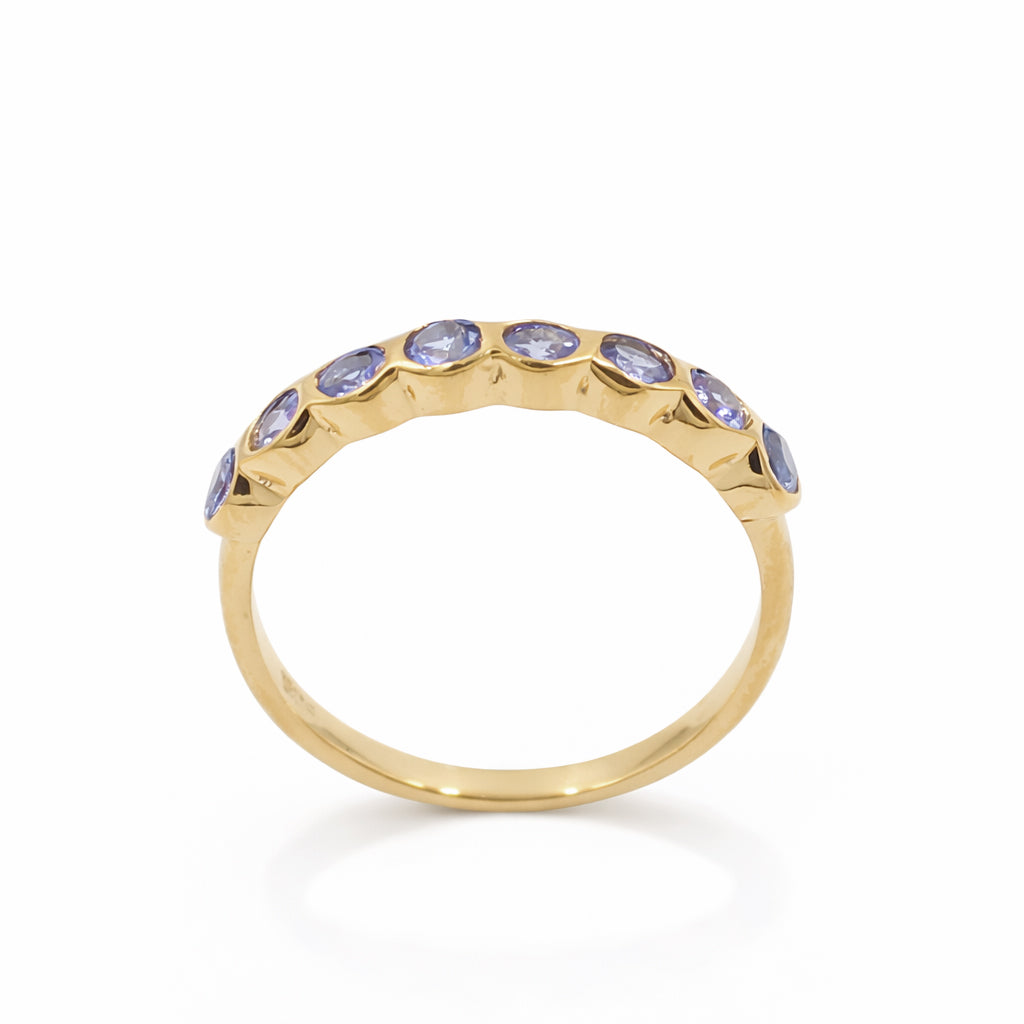 Round Tanzanite Bezel Set Band Ring in 925 Silver