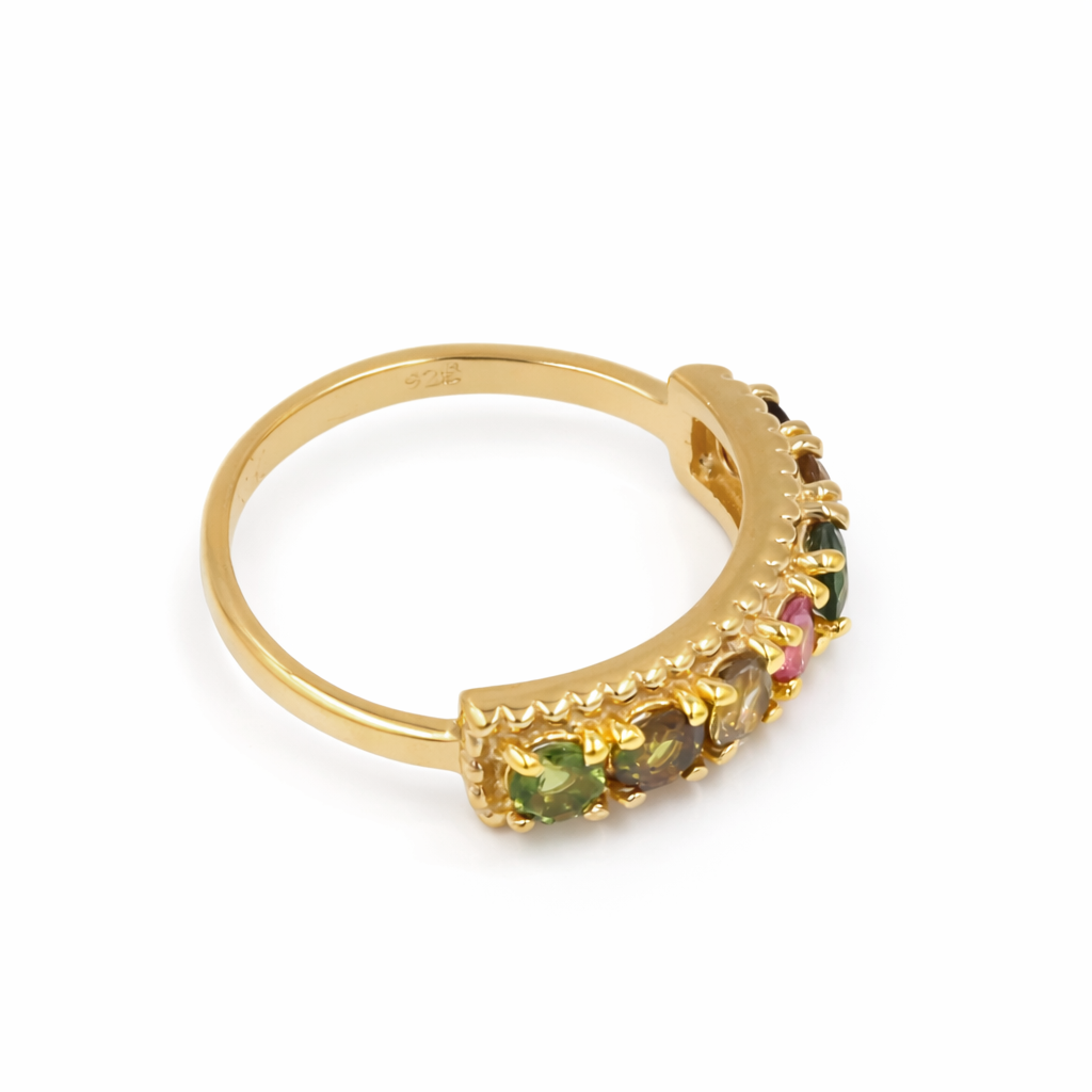 Multi Tourmaline Seven Stone Half-Eternity Ring in 925 Silver