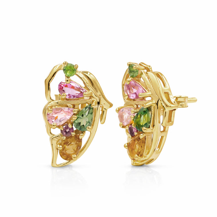 Butterfly Inspired Multi Tourmaline Stud Earrings in 925 Silver