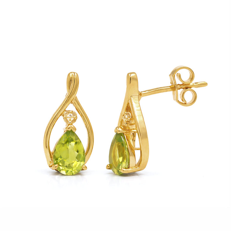 Peridot Pear Shape Designer Stud Earrings in 925 Silver Gold Plated