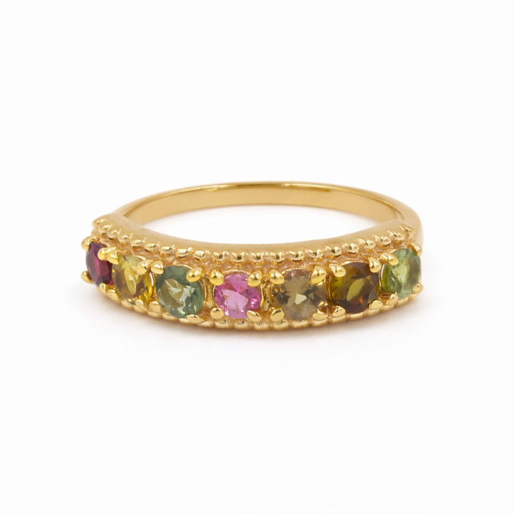 Multi Tourmaline Seven Stone Half-Eternity Ring in 925 Silver
