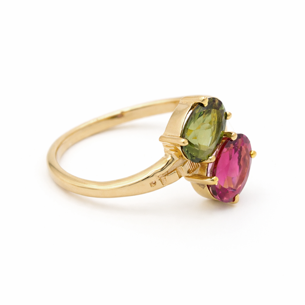 Multi Tourmaline Toi et Moi Ring in 925 Sterling Silver