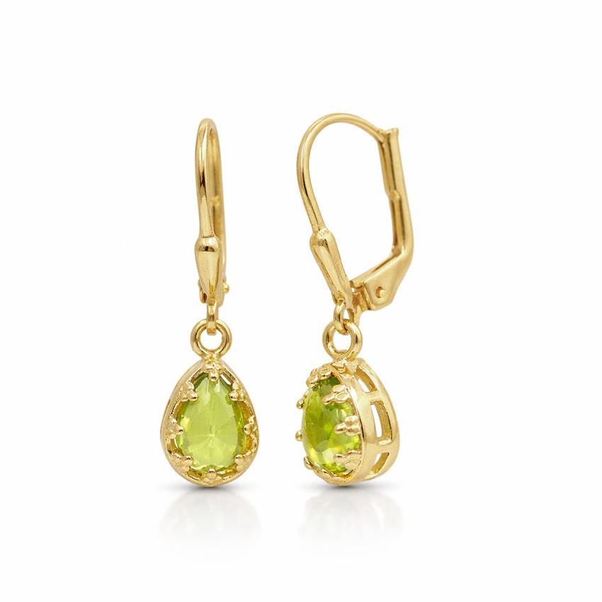 Peridot Pear Drop Leverback Earrings in 925 Silver