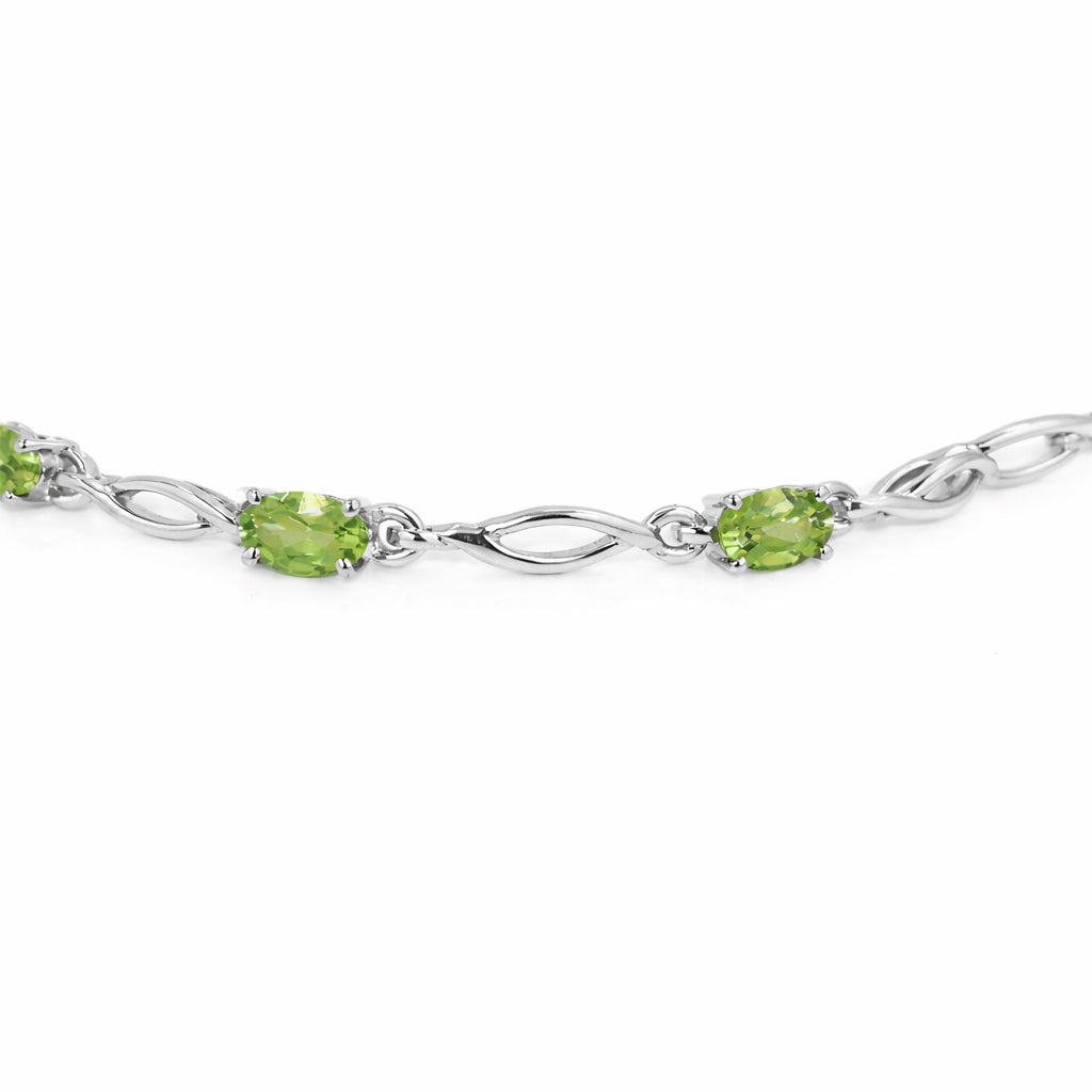 Peridot Oval Stone Charm & Blank Link Bracelet in 925 Silver