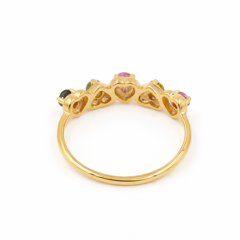 Multi Tourmaline Five Stone Heart Band Ring in 925 Sterling Silver