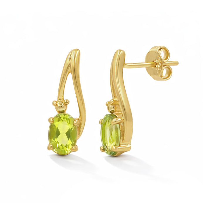 Modern Oval Peridot Designer Stud Earrings in 925 Silver
