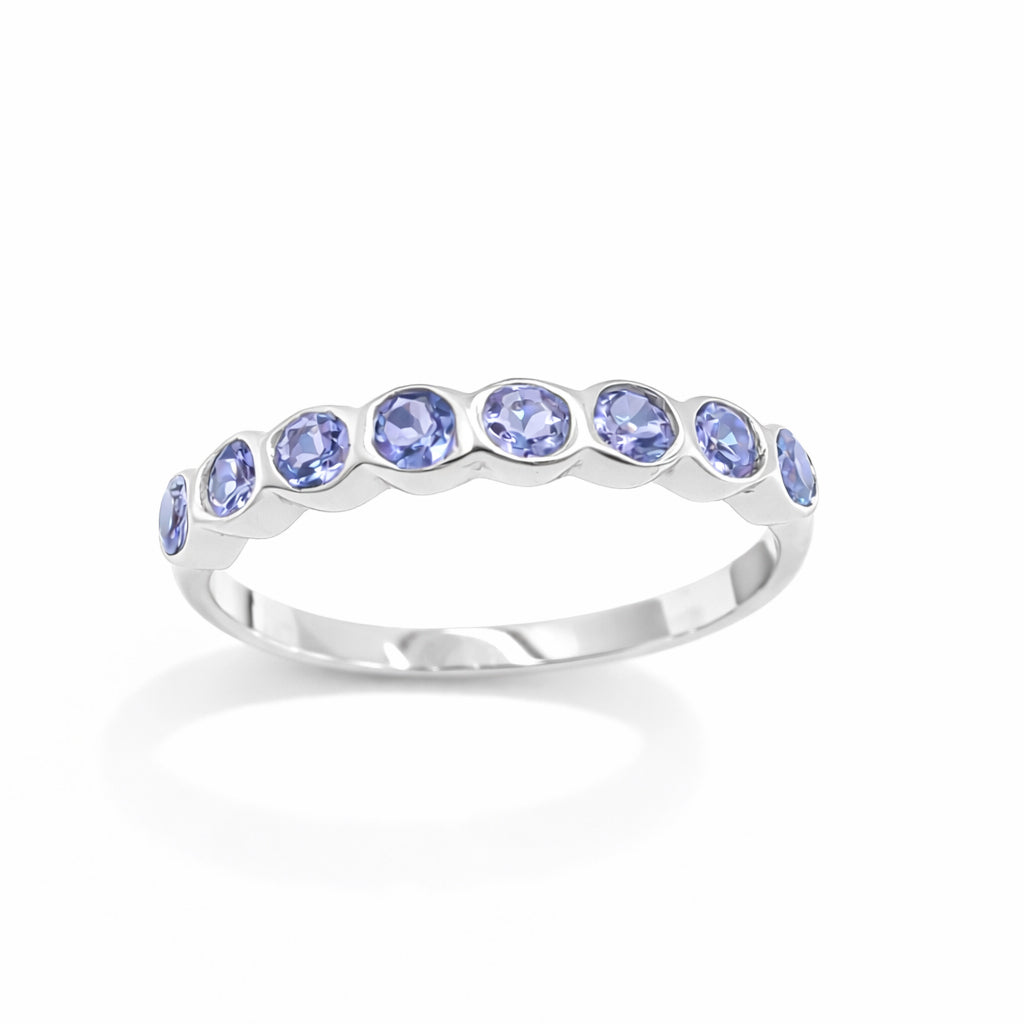 Round Tanzanite Bezel Set Band Ring in 925 Silver