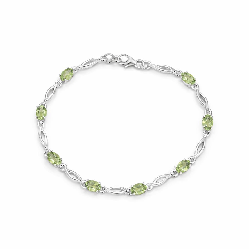 Peridot Oval Stone Charm & Blank Link Bracelet in 925 Silver