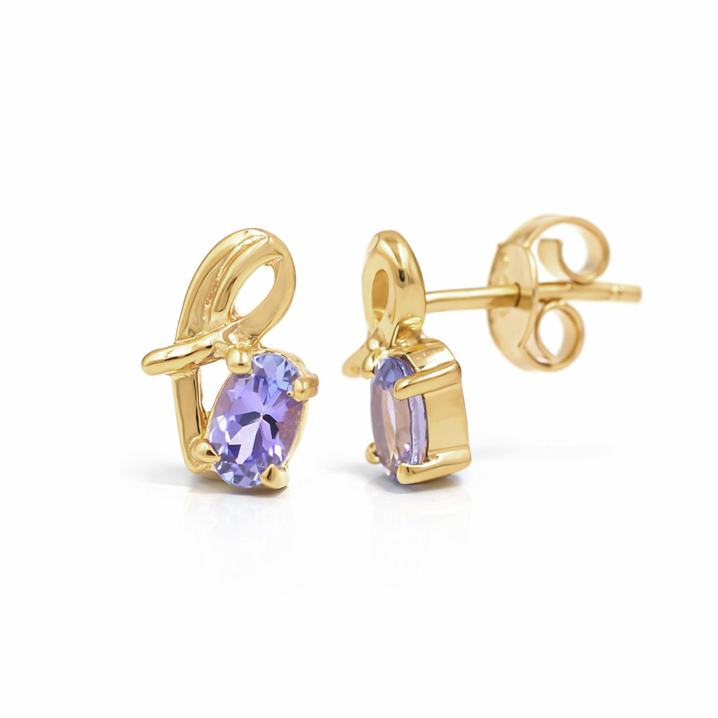 Oval Tanzanite Post Earrings in 925 Silver Gold Plated