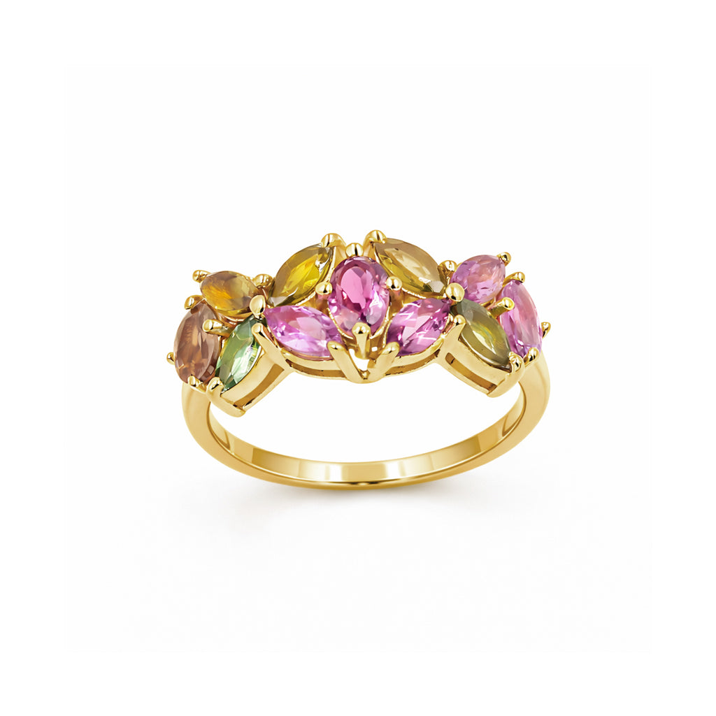 Multi Tourmaline Vintage Marquise Ring in 925 Sterling Silver