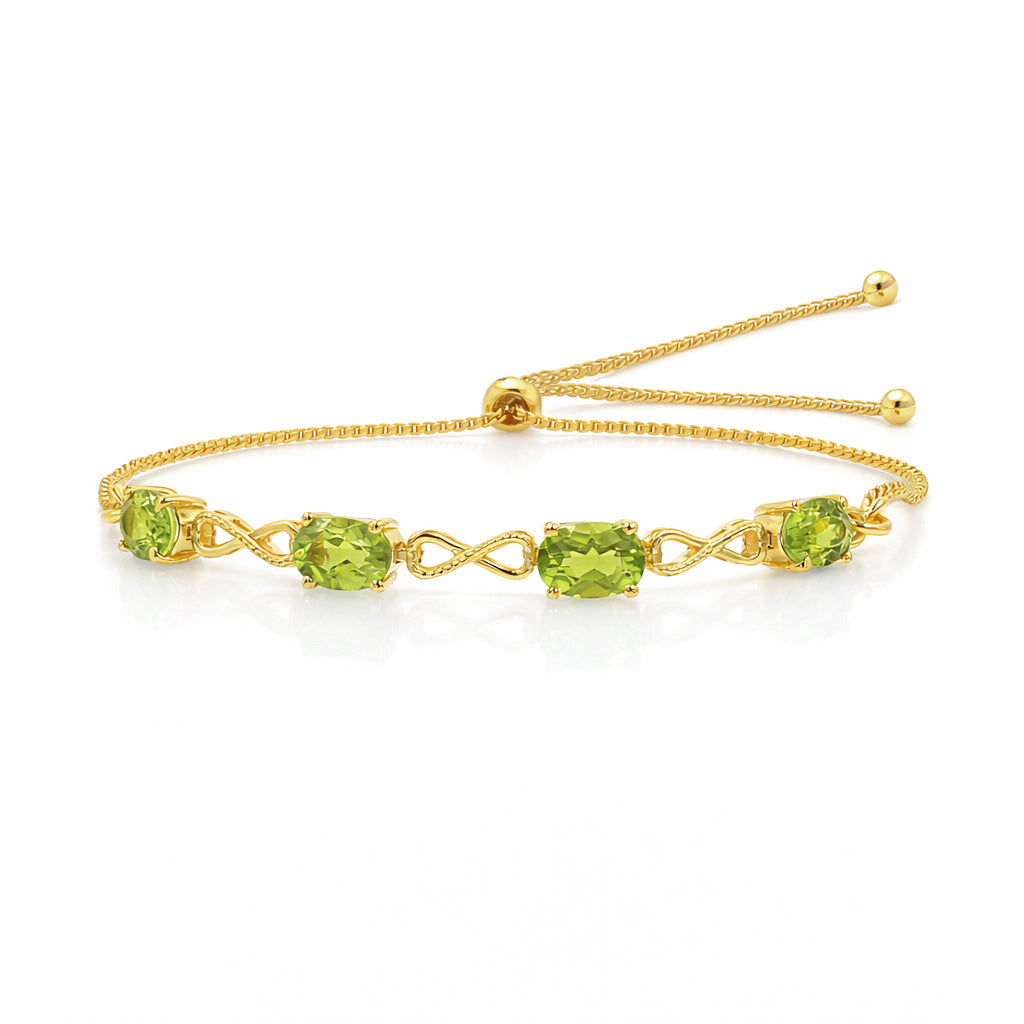 Infinity Peridot Adjustable Bracelet in 925 Silver