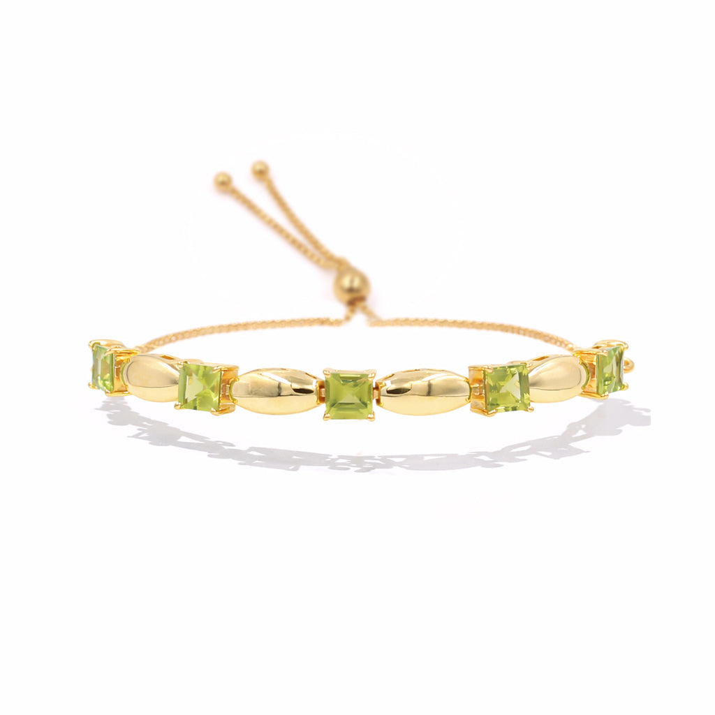 Square Cut Peridot Charm & Chain Link Bracelet with 5 Stones in 925 Silver