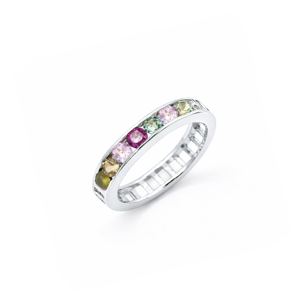 Multi Tourmaline Oval Bar Ring in 925 Sterling Silver Gold Plated