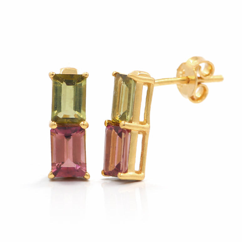 Multi Tourmaline Two Octagon Cut Designer Earrings