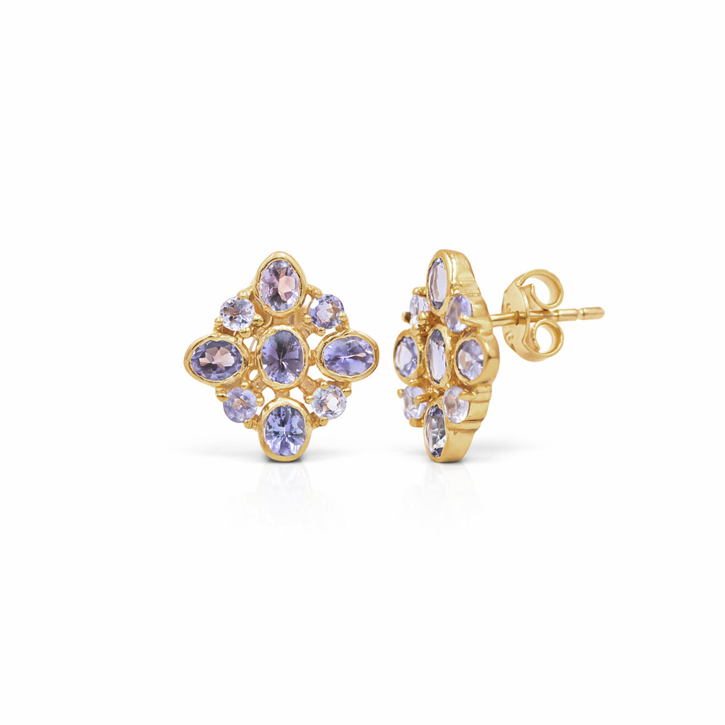 Forget-Me-Not Inspired Tanzanite Flower Stud Earrings in 925 Silver