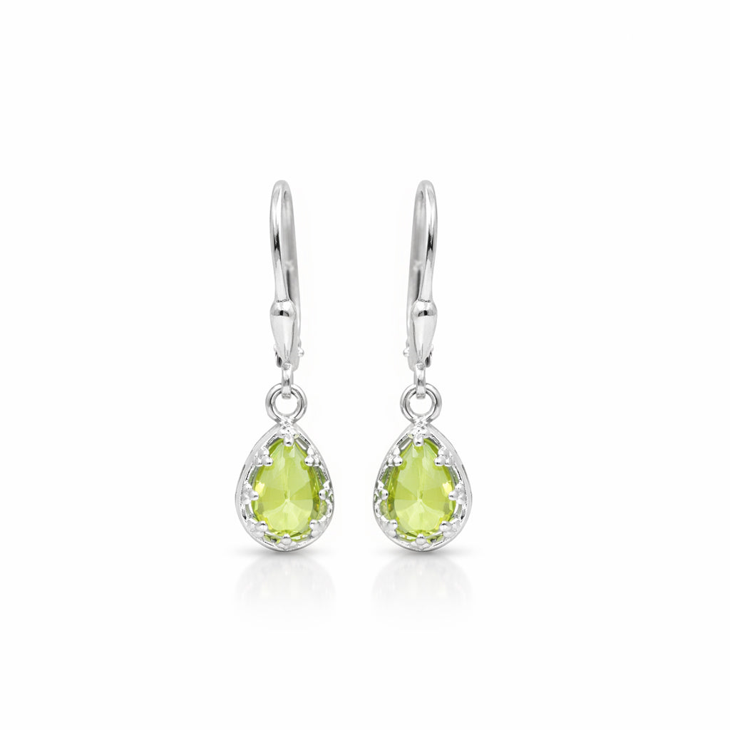 Peridot Pear Drop Leverback Earrings in 925 Silver