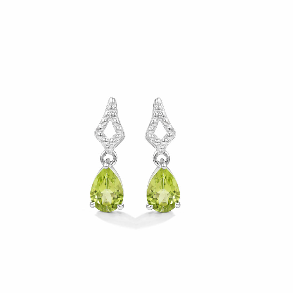 Peridot Pear Drop Earrings Delta Geometry Design in 925 Silver