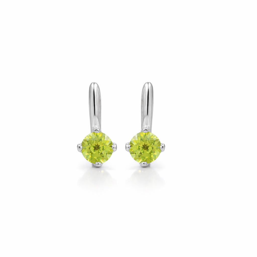 Round Peridot Huggie Earrings with Jacket Lock in 925 Silver