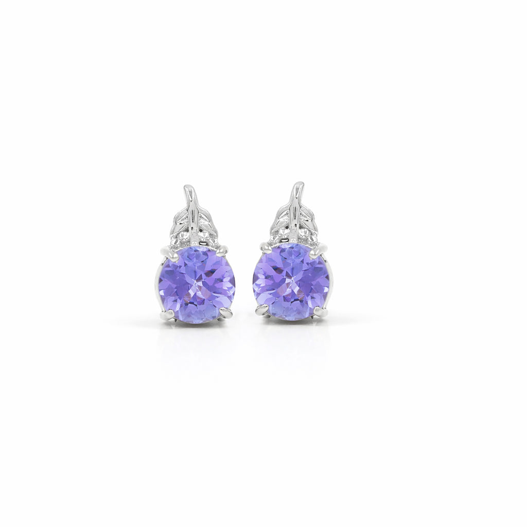 Round Tanzanite Designer Stud Earrings in 925 Silver