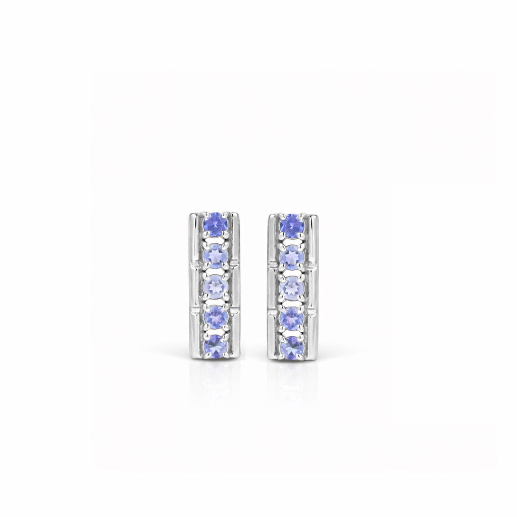 Tanzanite Bar Stud Earrings 10 Stone Design in 925 Silver
