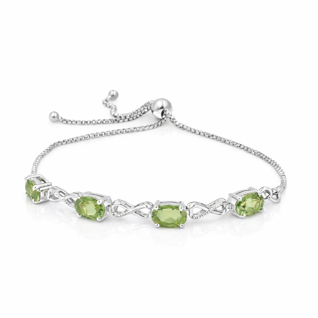 Infinity Peridot Adjustable Bracelet in 925 Silver